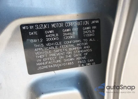 2012 Suzuki Kizashi Se z USA, uszkodzony, nr VIN JS2RE9A35C6101483